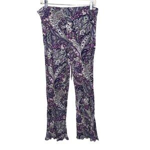 Cynthia Rowley Purple Paisley Flared Pants Womens M Rayon/Spandex Stretchy Waist